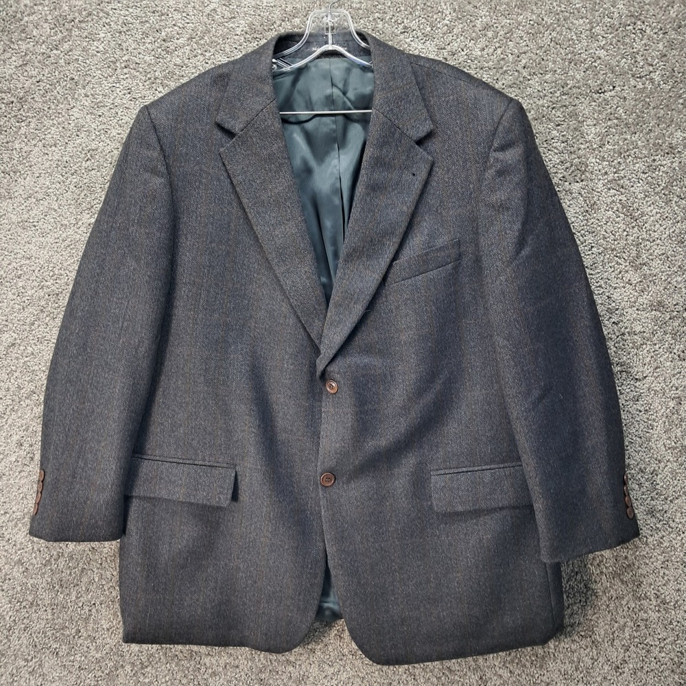 Luxury 100% Lambswool Gray Herringbone‎ Windowpane Blazer Mens 42R Sport Coat